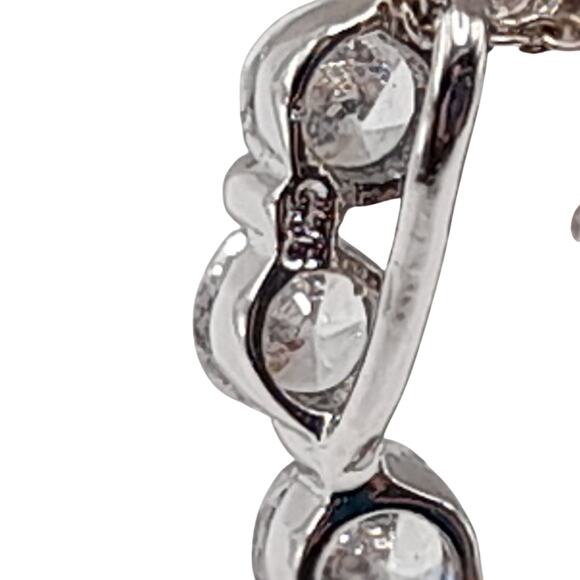 Vintage Italian Sterling Silver Heart Necklace, CZ Rhinestones, 17" - Picture 10 of 12